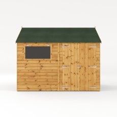 10x10 Mercia Premium Shiplap Reverse Apex Workshop, in situ, front view