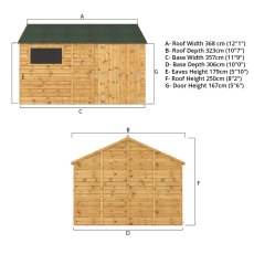 12x10 Mercia Premium Shiplap Reverse Apex Workshop - dimensions