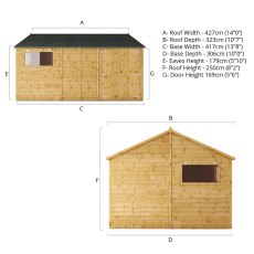 14x10 Mercia Premium Shiplap Reverse Apex Workshop - dimensions