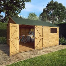 14x10 Mercia Premium Shiplap Reverse Apex Workshop - with doors open