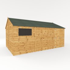 16x10 Mercia Premium Shiplap Reverse Apex Workshop - isolated angle view, doors closed