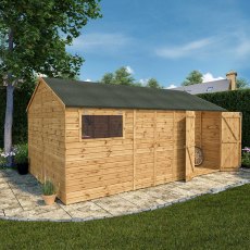 16x10 Mercia Premium Shiplap Reverse Apex Workshop - insitu with doors open