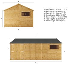18x10 Mercia Premium Shiplap Reverse  Apex Workshop - dimensions