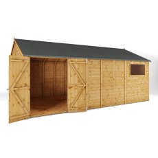 18x10 Mercia Premium Shiplap Reverse  Apex Workshop - isolated angle view, doors open