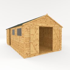 20x10 Mercia Premium Shiplap Apex Workshop - isolated angle view, doors open
