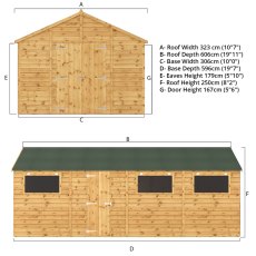 20x10 Mercia Premium Shiplap Apex Workshop - dimensions