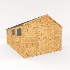 20x10 Mercia Premium Shiplap Apex Workshop - isolated with doors open