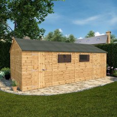 20x10 Mercia Premium Shiplap Reverse Apex Workshop - insitu with double and single doors closed