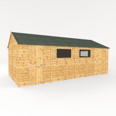 20x10 Mercia Premium Shiplap Reverse Apex Workshop - isolated angle view, doors closed