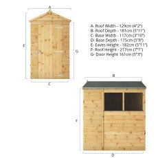 6x4 Mercia Shiplap Apex & Reverse Apex Shed - dimensions