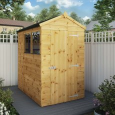 6x4 Mercia Shiplap Apex & Reverse Apex Shed - in situ, angle view, doors closed