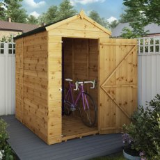 6z4 Mercia Shiplap Apex & Reverse Apex Shed - Windowless - in situ, angle view, doors open