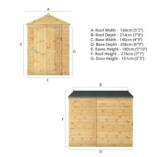 7x5 Mercia Shiplap Apex & Reverse Apex Windowless Apex Shed - Windowless - dimensions