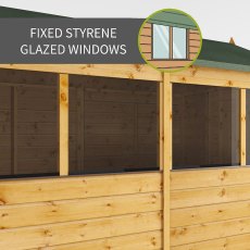 8x6 Mercia Shiplap Apex & Reverse Apex Shed - close up of windows and the safety styrene glazing