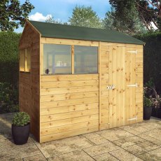 8x6 Mercia Shiplap Apex & Reverse Apex Shed - reverse apex style insitu with door closed