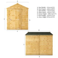 8x6 Mercia Shiplap Apex & Reverse Apex Shed - Windowless - dimensions