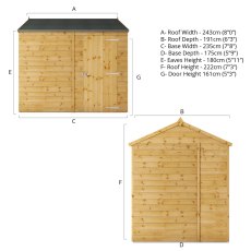 8x6 Mercia Shiplap Apex & Reverse Apex Shed - Windowless - dimensions