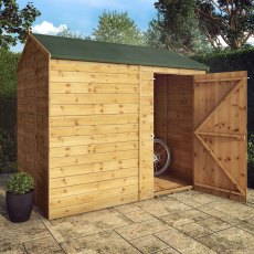 8x6 Mercia Shiplap Apex & Reverse Apex Shed - Windowless - angle view, doors open