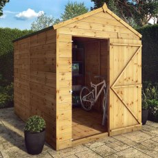 8x6 Mercia Shiplap Apex & Reverse Apex Shed - Windowless - angle view, doors open