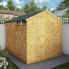 8x6 Mercia Shiplap Apex Security Shed - With Background, Door closed