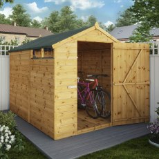 8x6 Mercia Shiplap Apex Security Shed - With Background - Door open