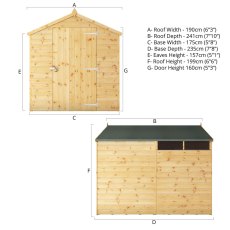 8x6 Mercia Shiplap Apex Security Shed - Building Dimensions