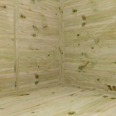 Interior view of Mercia 8x6 security shed showing timber walls and floor space