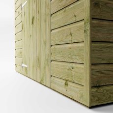 Timber cladding detail of Mercia security shed showing horizontal wooden boards