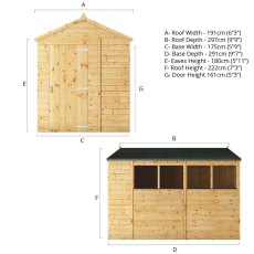 10x6 Mercia Shiplap Apex & Reverse Apex Shed - dimensions for apex style