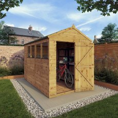 10x6 Mercia Shiplap Apex & Reverse Apex Shed - apex style insitu with door open