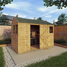 10x6 Mercia Shiplap Apex & Reverse Apex Shed - reverse apex style insitu with door open