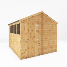 10x8 Mercia Shiplap Apex & Reverse Apex Shed - isolated angle view, doors closed