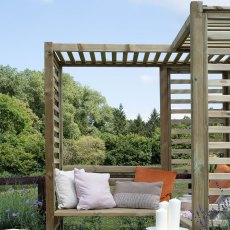Forest Firenze Corner Garden Arbour Seat - close up of bench and slats unpainted