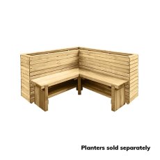 Forest Double Sleeper Corner Bench - close up dressed with two of Forest Linear Corner Planters 1.6m