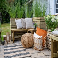 Forest Double Sleeper Corner Wooden Bench - insitu with matching accessories