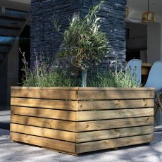 Forest Linear Corner Wooden Planter 0.8m - close up corner view of planter hugged against the wall