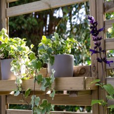 Forest Slatted Tall Wall Planter 2 Shelves - close up of slats and shelves