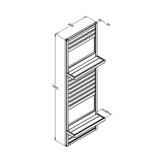 Forest Slatted Tall Wall Planter 2 Shelves - rendered image with dimensions