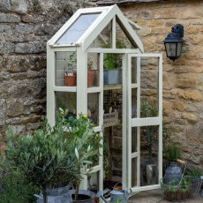 Forest Georgian Tall Wall Greenhouse with Auto Vent - painted with angle view and door open