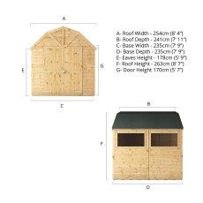 8x8 Mercia Premium Shiplap T&G Dutch Barn Shed - dimensions