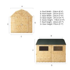 10x8 Mercia Premium Shiplap T&G Dutch Barn Shed - dimensions