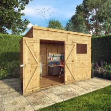 10x8 Mercia Premium Shiplap T&G Pent Shed - in situ - angle view