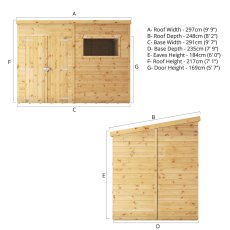 10x8 Mercia Premium Shiplap T&G Pent Shed - dimensions