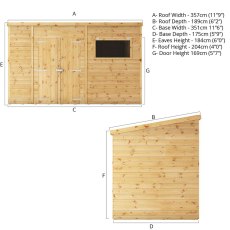 12x6 Mercia Premium Shiplap T&G Pent Shed - Dimensions