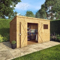 12x6 Mercia Premium Shiplap T&G Pent Shed - In Situ, Doors Open