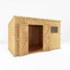12x8 Mercia Premium Shiplap Pent Shed - isolated with doors open