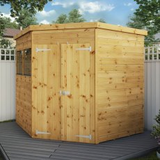 7x7 Mercia Shiplap Corner Shed - insitu with doors closed