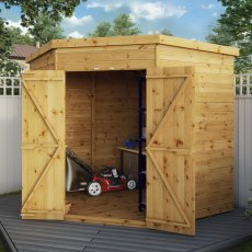 7x7 Mercia Shiplap Corner Shed - insitu with doors open