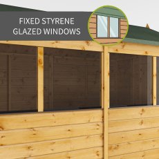 7x7 Mercia Shiplap Corner Shed - close up of safety styrene windows