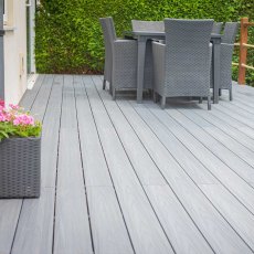 BSW Alchemy Habitat+ Composite Deck Boards in Rydal - 3.6mx3.6m -  decorated with chairs